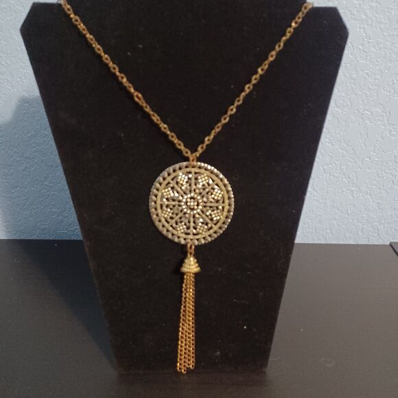 MACY’S Gold-Toned Medallion and Tassel Statement Necklace, 30" - Picture 1 of 2
